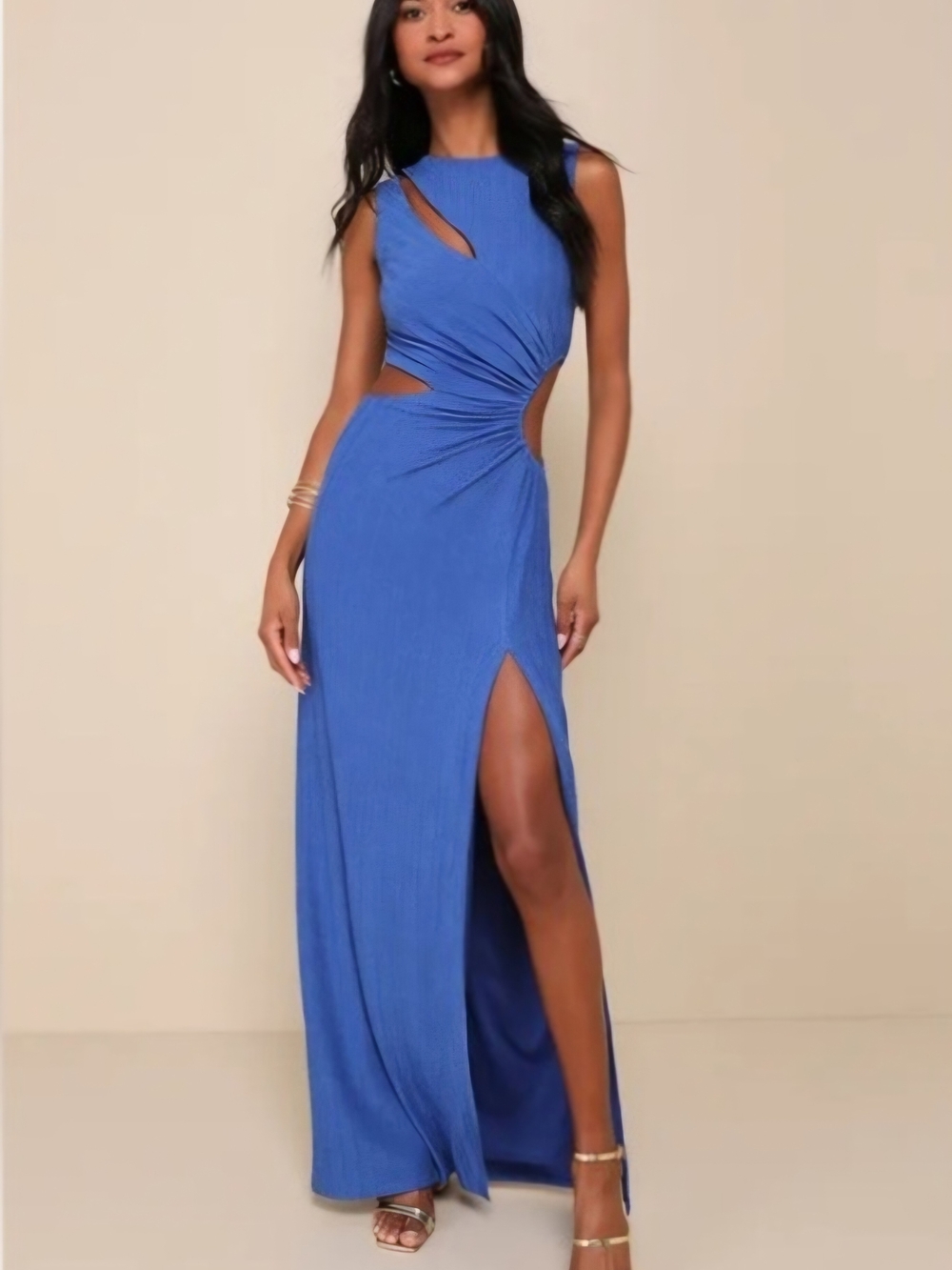 Lulu's Royal Blue Twist Cutout Maxi Dress with Side Slit